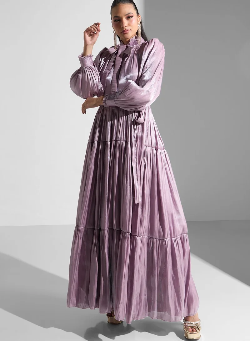 Golden Apple Tie Neck Ruffle Dress