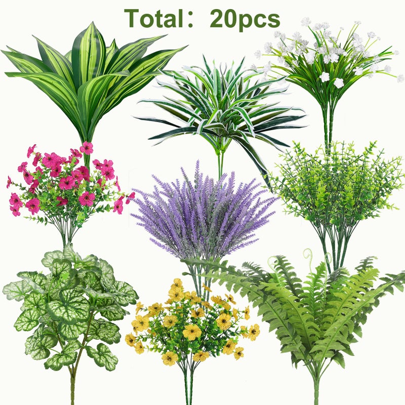 Roberly 20 Pcs Artificial Plants Outdoor, Fake Plants UV Resistant Greenery Stems Plastic Leaves Faux Flowers Bushes for Spring Summer Table Patio Front Porch Garden Indoor Outdoor Home Decor - Image 2