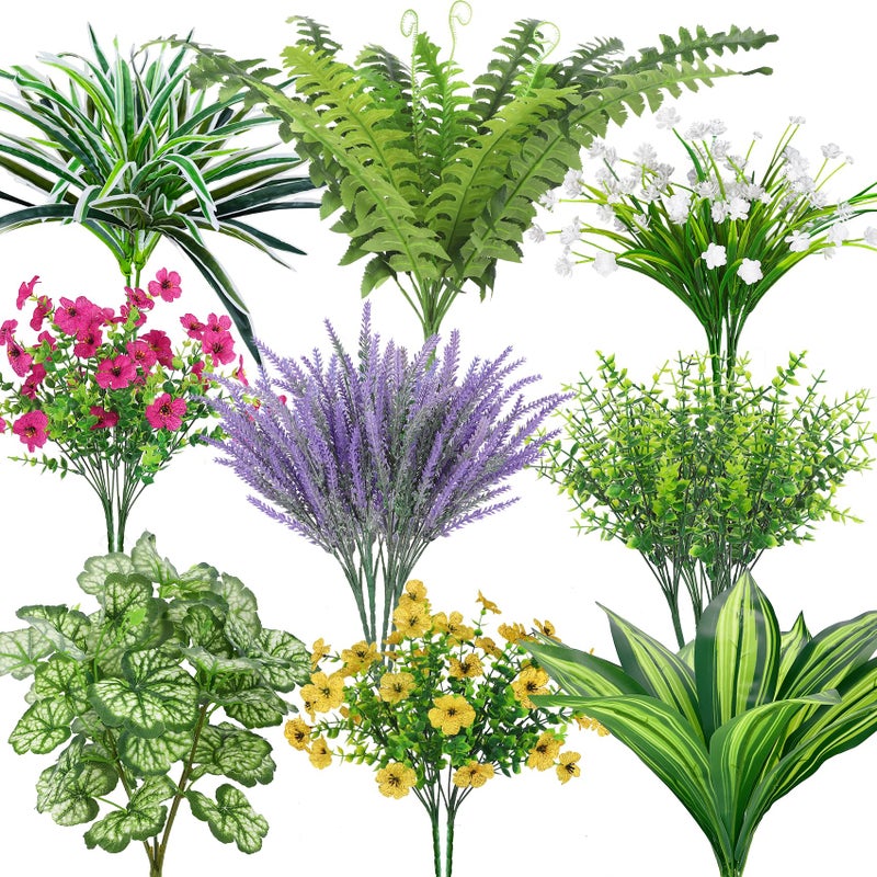 Roberly 20 Pcs Artificial Plants Outdoor, Fake Plants UV Resistant Greenery Stems Plastic Leaves Faux Flowers Bushes for Spring Summer Table Patio Front Porch Garden Indoor Outdoor Home Decor - Image 1