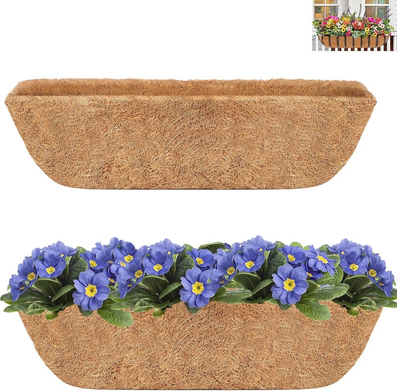 YM 24" Coco Liner for Window Box Deck Basket Planter Trough Coconut Fiber Liners, 2pcs Trough Coco Liner Pre-Formed Replacement - Image 1