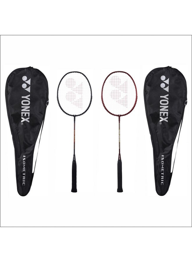 YONEX Aluminium Badminton Racquet Gr 303I Made in India Pack of 2 with Full Cover (Black/Deep Red)