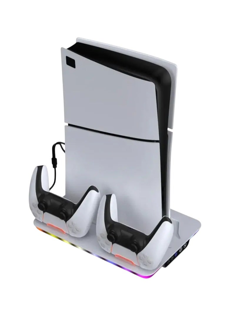 Generic - 5-in-1 Multifunctional Cooling & Charging Stand for PS5 Slim – RGB Lighting, Dual Controller Charger, Efficient Cooling Fan & Organized Storage - Image 1