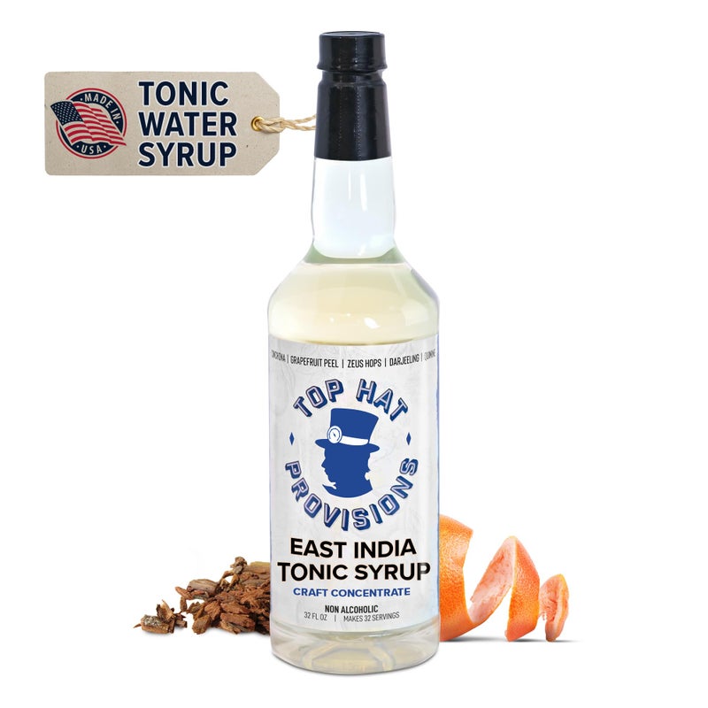 Top Hat East India Craft Concentrated Quinine Tonic Drink Syrup - 5x Natural Quinine Wellness Tonic Water Concentrate - Just Add Club Soda - 32oz bottle - Image 1