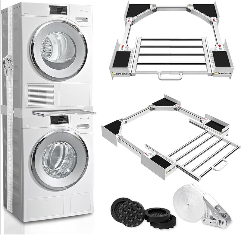 TRZX Universal Washer Dryer Stacking Kit, Pull Out Drying Rack, Adjustable 24-29" Stacking Kit with Ratchet Strap - Image 1