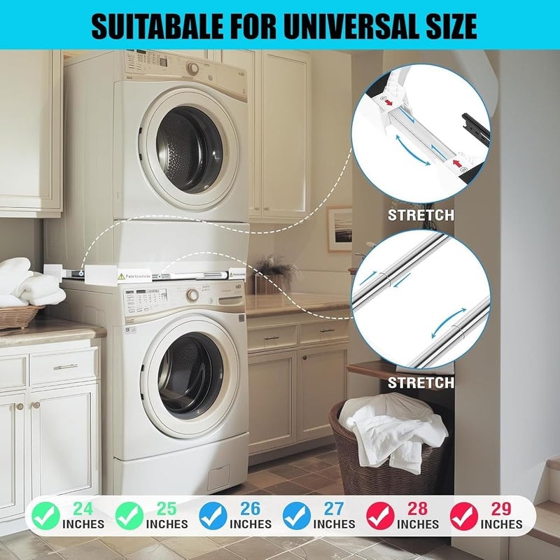 TRZX Universal Washer Dryer Stacking Kit, Pull Out Drying Rack, Adjustable 24-29" Stacking Kit with Ratchet Strap - Image 3