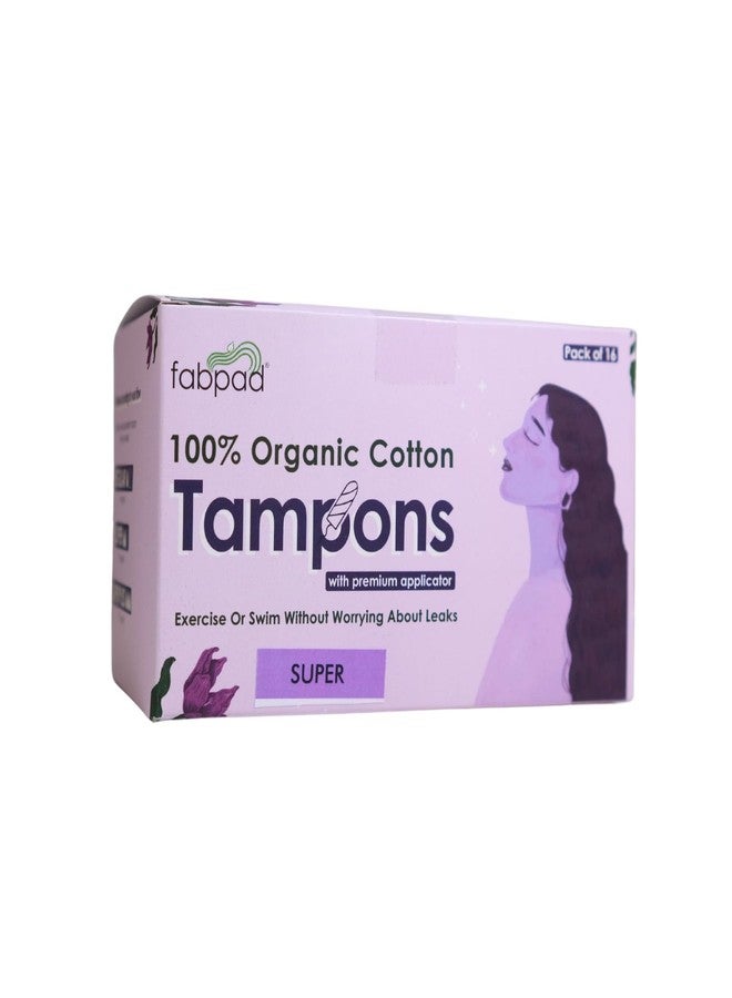 Fabpad 100% Organic Cotton Applicator Tampons - Pack of 16 (Super 9-12 g) - Image 1