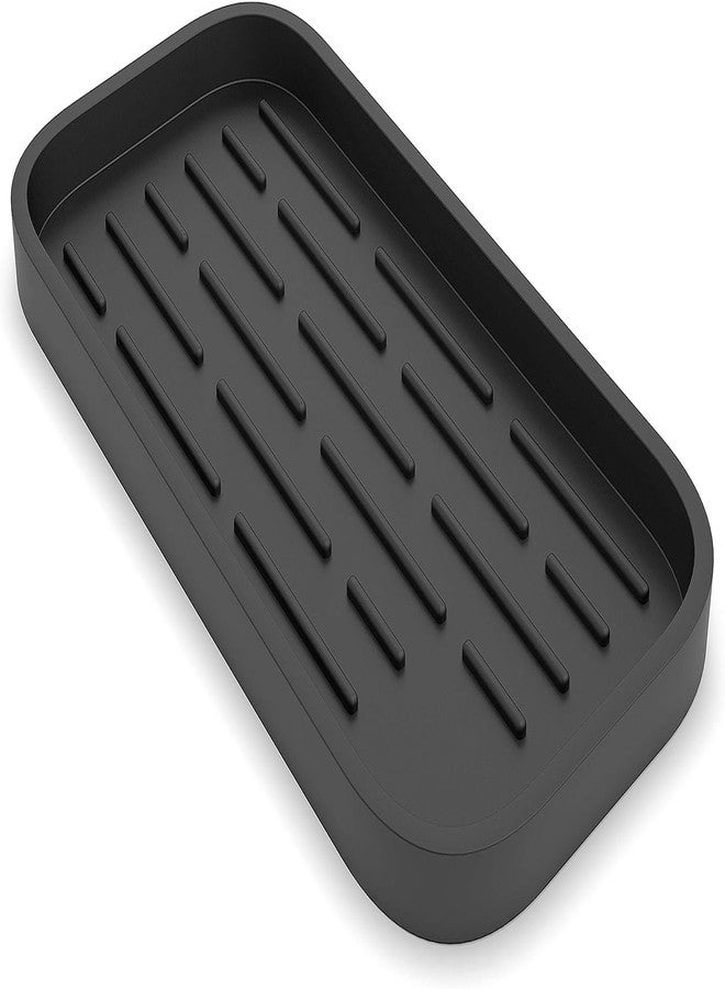 HARI Kitchen Sink Organizer | Silicone Sponge Holder - Storage Tray for Dish Sponge, Soap Dispenser, Scrubber 9.6"x 4.9" (Black) - Image 1