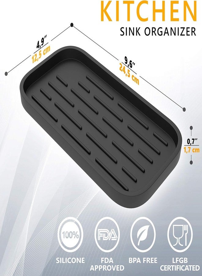 HARI Kitchen Sink Organizer | Silicone Sponge Holder - Storage Tray for Dish Sponge, Soap Dispenser, Scrubber 9.6"x 4.9" (Black) - Image 2