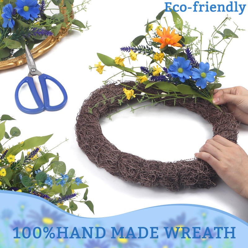 LOKEISNA Daisy Sunflower Wreath Decor, 24 Inch Summer Wreaths for Front Door Outside, Handmade Blue Orange Floral Eucalyptus Wreath for Front Door Farmhouse Home DÃ©cor Gift - Image 4