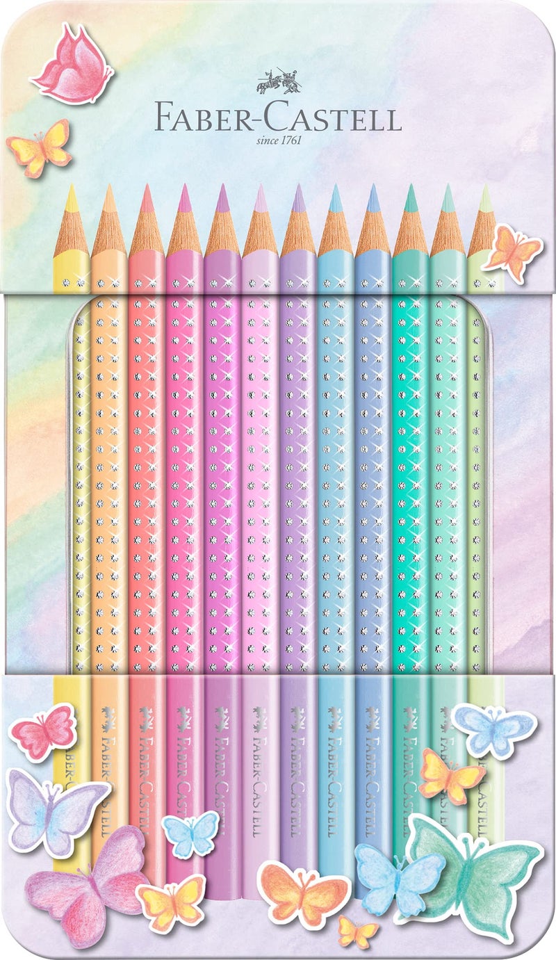 Faber-Castell Colouring Pencils Sparkle Pastel Pack of 12 Metal Case tin of 12 - Image 1