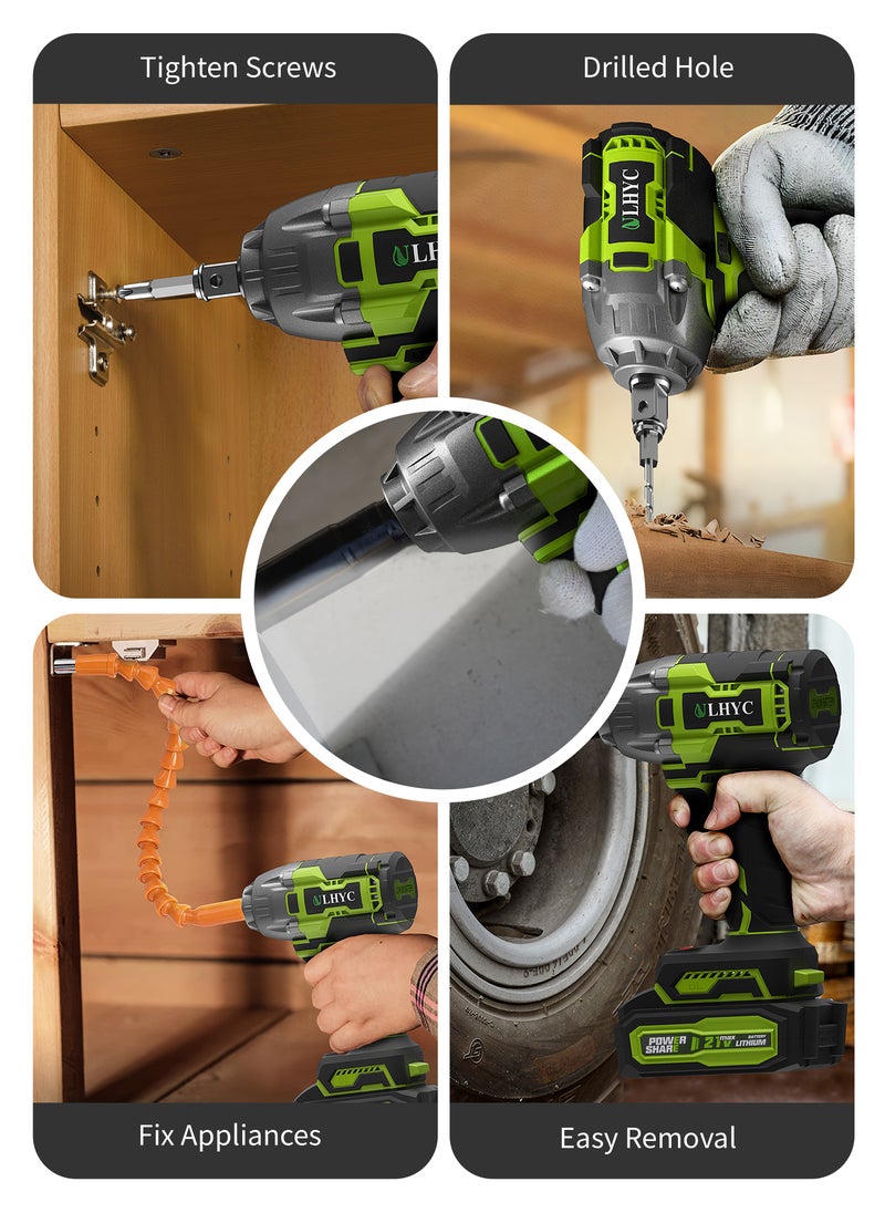 ULHYC - 21V MAX Cordless Brushless Lithium-Ion Impact Wrench Set, Max Torque 350N.m, 3200 rpm, with 2 x 4000mAh Batteries, Multi-functional Accessories and Tool Box - Image 1
