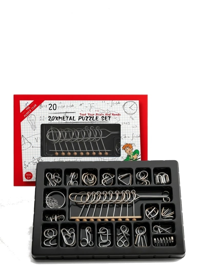 3D Metal Wire Puzzle Set - 20 Pieces for Brain Teasers and Untangling, Educational and Entertaining Toys for Kids and Adults, Perfect for Parties and Gifts - Image 1