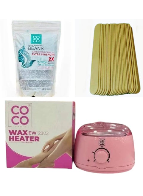 Coco Wax Heater with Wax Beads and Stick for Easy Application