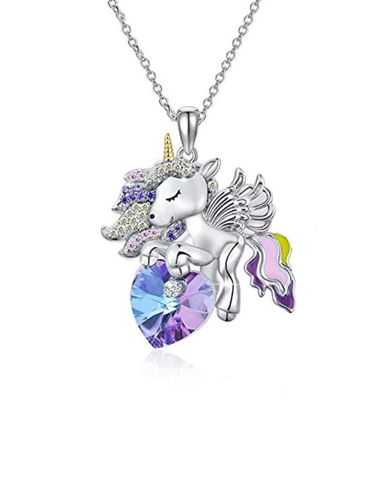 Excefore 925 Sterling Silver Pendant Necklace, Necklace for Girls Crystal Pendant Necklaces Unicorn Jewelry Gifts for Girls Daughter Granddaughter Niece Birthday - Image 1