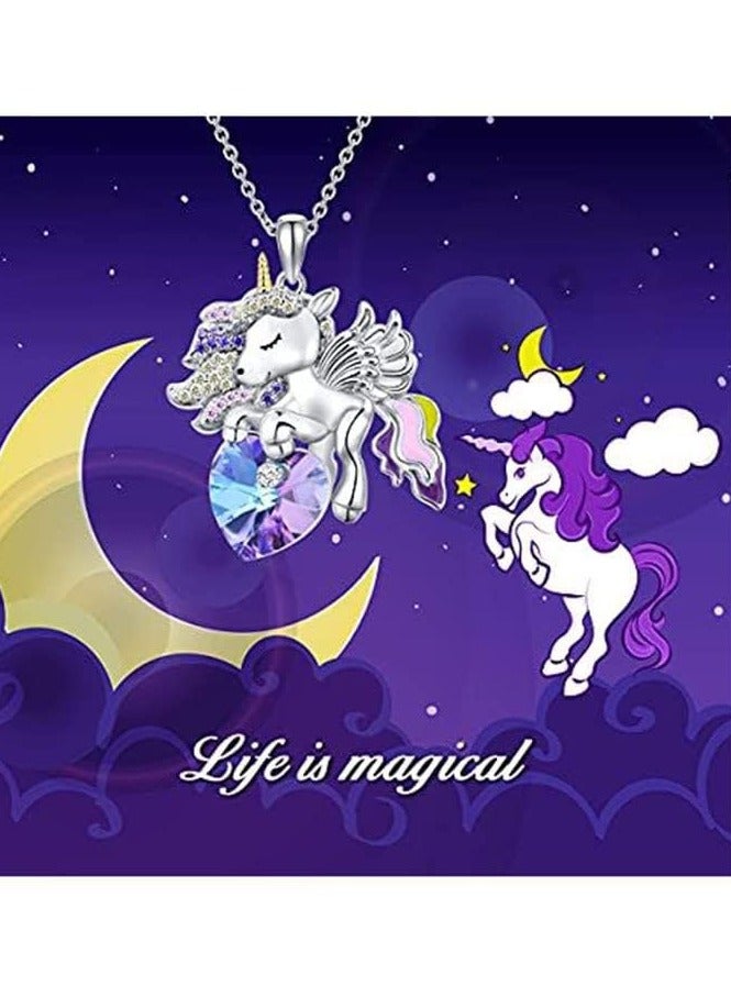 Excefore 925 Sterling Silver Pendant Necklace, Necklace for Girls Crystal Pendant Necklaces Unicorn Jewelry Gifts for Girls Daughter Granddaughter Niece Birthday - Image 2