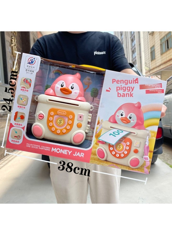 Cute Pet Animal Music Light Key Piggy Bank Toy Gift Box Kindergarten Training Institution Reward Wholesale-Color:311-39 Penguin Piggy Bank "two-color Random]  - Image 1