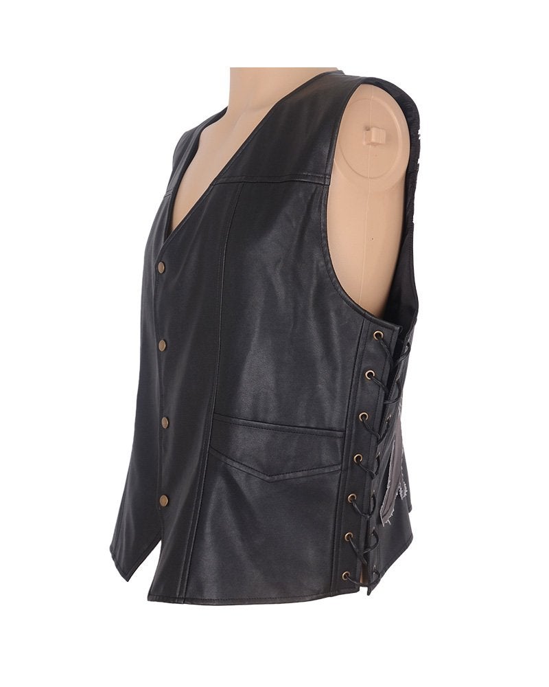 Cosplay.fm Men's Cosplay Faux Leather Angel Wings Vest Motorbike Vest Halloween Costume (Black) - Image 3