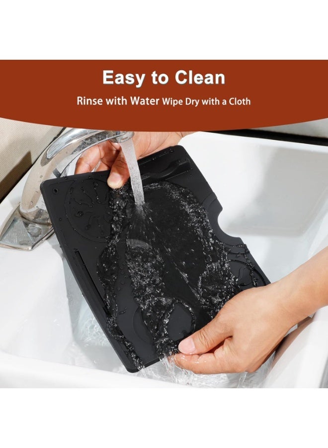 مفروشة قهوة من السيليكون الآمنة من الناحية الغذائية، مفروشة قهوة، مضادة للانزلاق، واقية زوايا رقيقة عديمة الرائحة ومضادة للانزلاق، مقاومة للماء وحرارة، صالة أدوات قهوة سوداء، مناسبة لمطابخ المنازل والمكاتب والشاشات (أسود، 25x20 سم) - Image 3