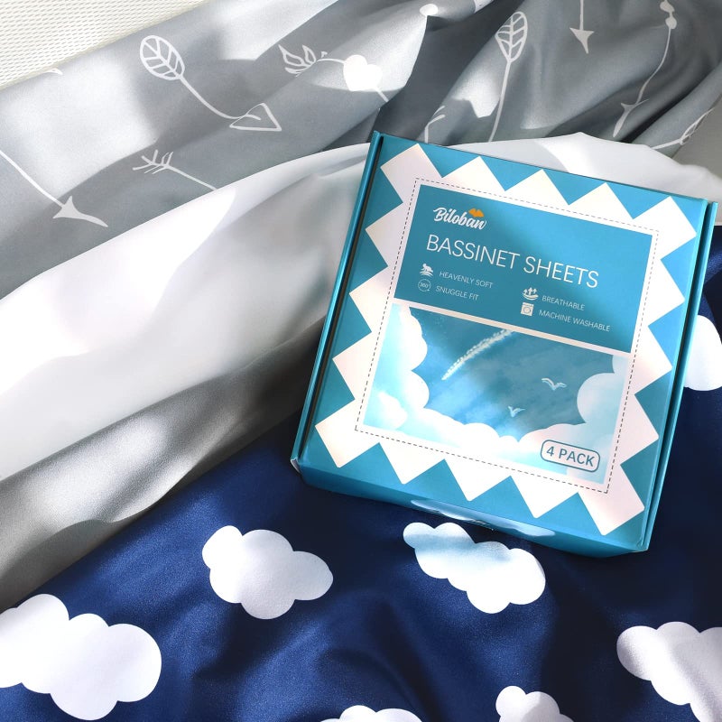 Biloban Baby Bassinet Sheets 4 Pack Compatible with ANGELBLISS, wayfong, Uuoeebb 4 in 1 Bedside and Papablic Baby Bassinet, Ultra Soft & Skin-Friendly, Washer & Dryer, 20" x 33" - Image 2