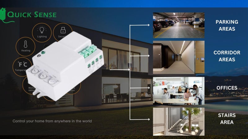 Quick Sense Microwave Motion Sensor QS-M5B | 5.8GHz Radar Sensor | 360° Detection, 1200W Related Load | Adjustable Range & Timer | Automatic Lighting Control - Image 3