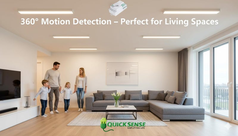 Quick Sense Microwave Motion Sensor QS-M5B | 5.8GHz Radar Sensor | 360° Detection, 1200W Related Load | Adjustable Range & Timer | Automatic Lighting Control - Image 2