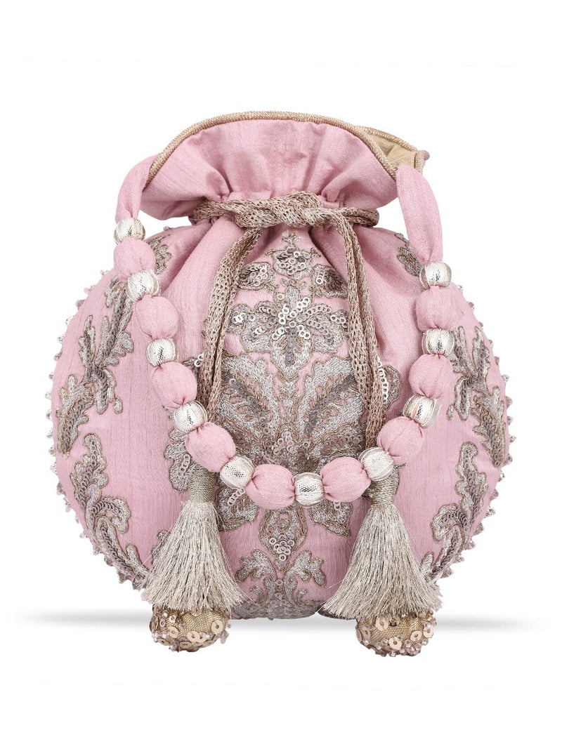 MASQ by Q-One Embroidered Silk Potli Bags - Handcrafted for Weddings, Festive Season & Special Occasions with Beads and Sequins - Made in India - Image 1