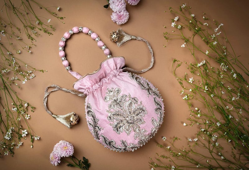 MASQ by Q-One Embroidered Silk Potli Bags - Handcrafted for Weddings, Festive Season & Special Occasions with Beads and Sequins - Made in India - Image 2