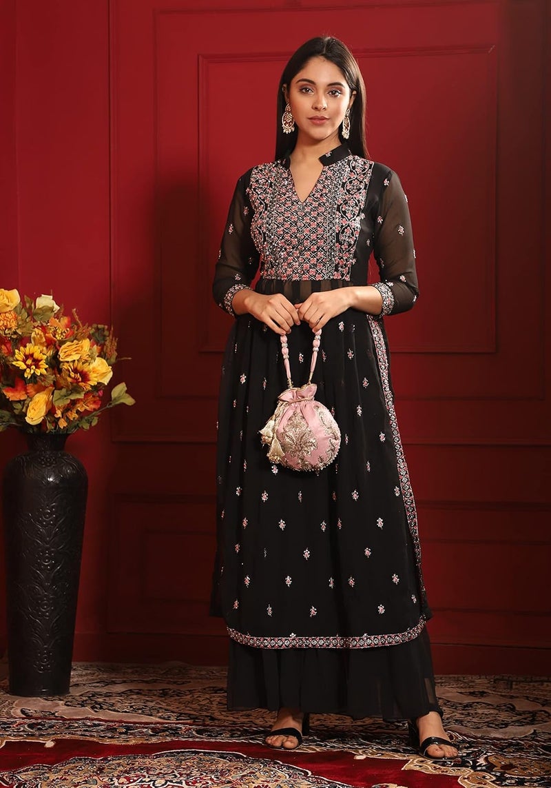 MASQ by Q-One Embroidered Silk Potli Bags - Handcrafted for Weddings, Festive Season & Special Occasions with Beads and Sequins - Made in India - Image 3