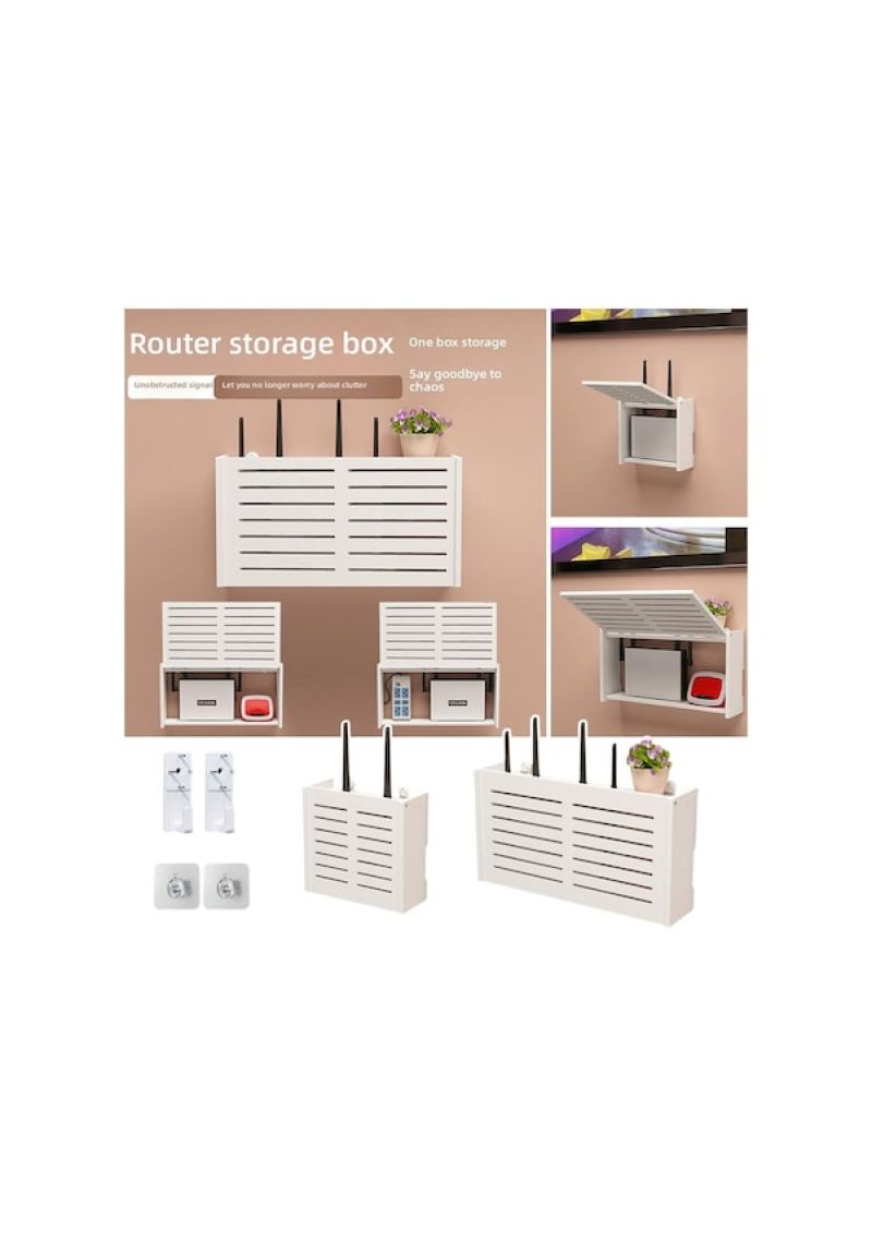 Wall Mounted Router Box: White No Punching Design, Louver Heat Dissipation - Space Saving Wall Mounted Set Top Box Rack for Home Living Room Organization - Image 4