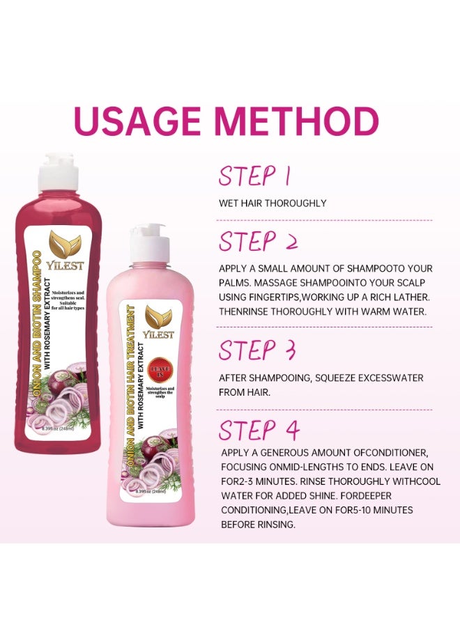 YILEST - Onion Biotin and Rosemary Shampoo & Treatment Set for Stronger, Thicker and Longer Hair - Soft and Shine, Hair Loss and Thinning, Growth Shampoo, Paraben Free, Silicone Free - Image 4
