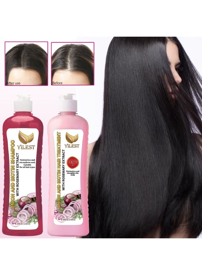 YILEST - Onion Biotin and Rosemary Shampoo & Treatment Set for Stronger, Thicker and Longer Hair - Soft and Shine, Hair Loss and Thinning, Growth Shampoo, Paraben Free, Silicone Free - Image 2