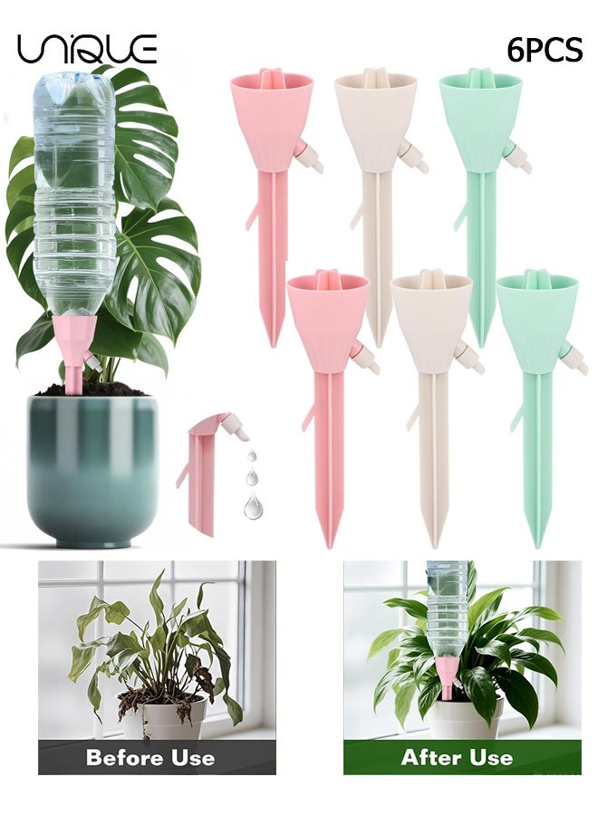 Unique 6 Pcs Plant Watering Devices - Self Watering Planter Insert Spikes Stakes - Automatic Adjustable Watering For Vacations Outdoor Indoor Potted Plant Drip Irrigation Watering Devices Multicolour - Image 1