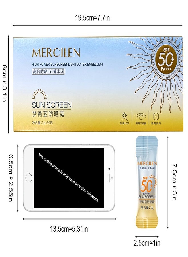 Okerker 30 قطعة من واقي الشمس الصغير بعامل حماية SPF50+ PA+++ - عبوة كبيرة من واقي الشمس بحجم مناسب للسفر للوجه والجسم، خفيف الوزن وغير دهني، مقاوم للماء، مثالي لحفلات الصيف وهدايا الشكر - Image 2