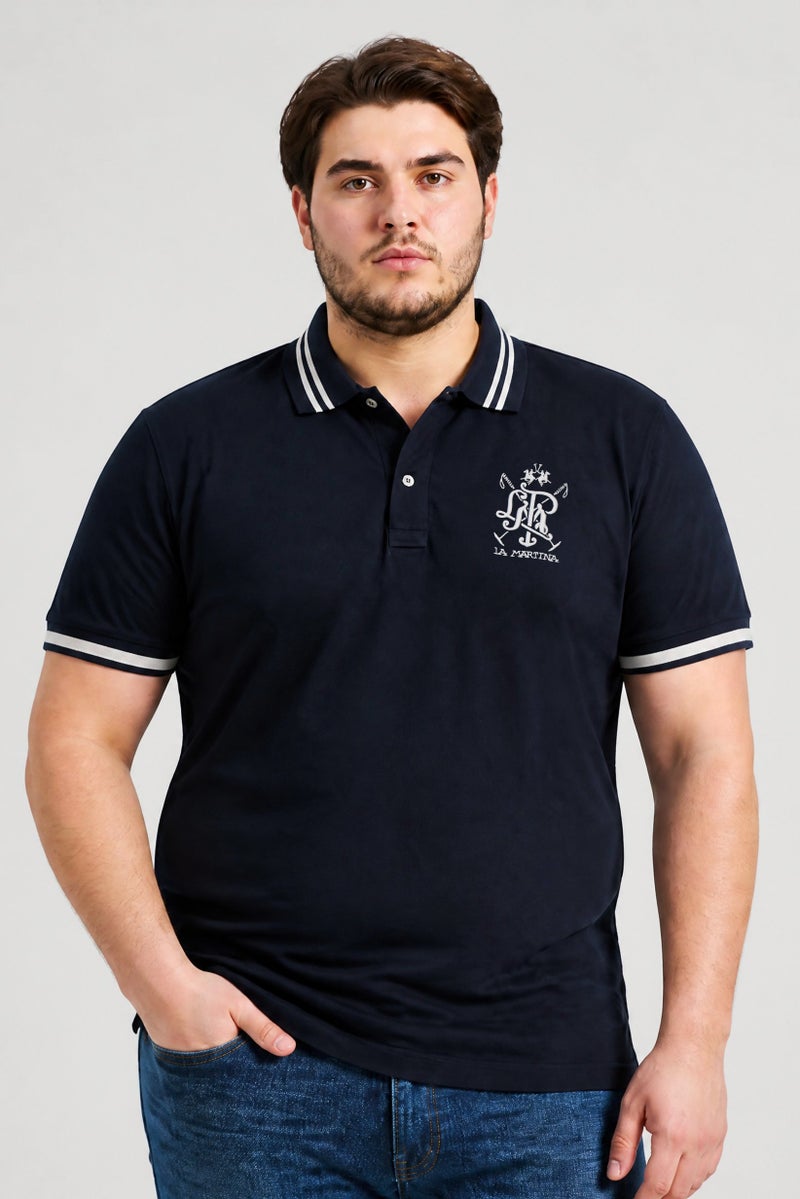 La Martina Men Regular Fit Embroidered Logo Short Sleeve Polo Shirt, Navy - Image 1