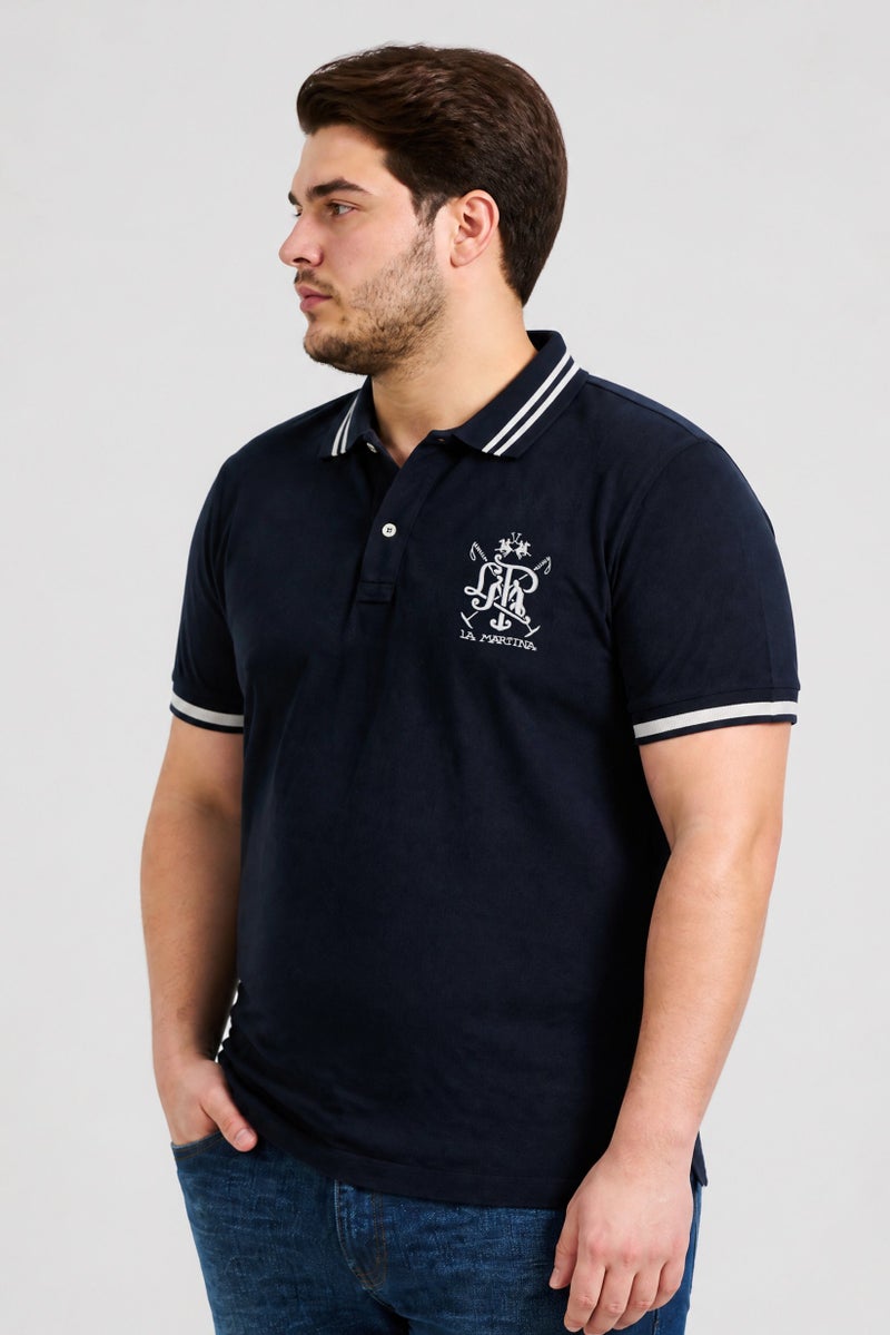 La Martina Men Regular Fit Embroidered Logo Short Sleeve Polo Shirt, Navy - Image 3