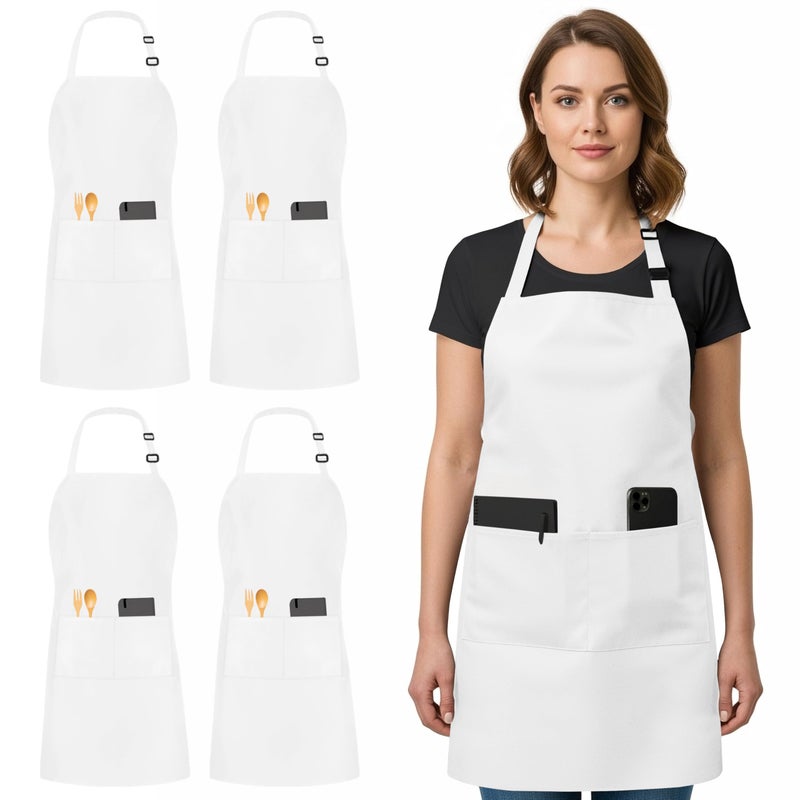 Utopia Kitchen 4 Pack Bib Apron, Adjustable with 2 Pockets, Water and Oil Resistant, Kitchen Cooking Unisex Chef Apron for Women Men, White - Image 1
