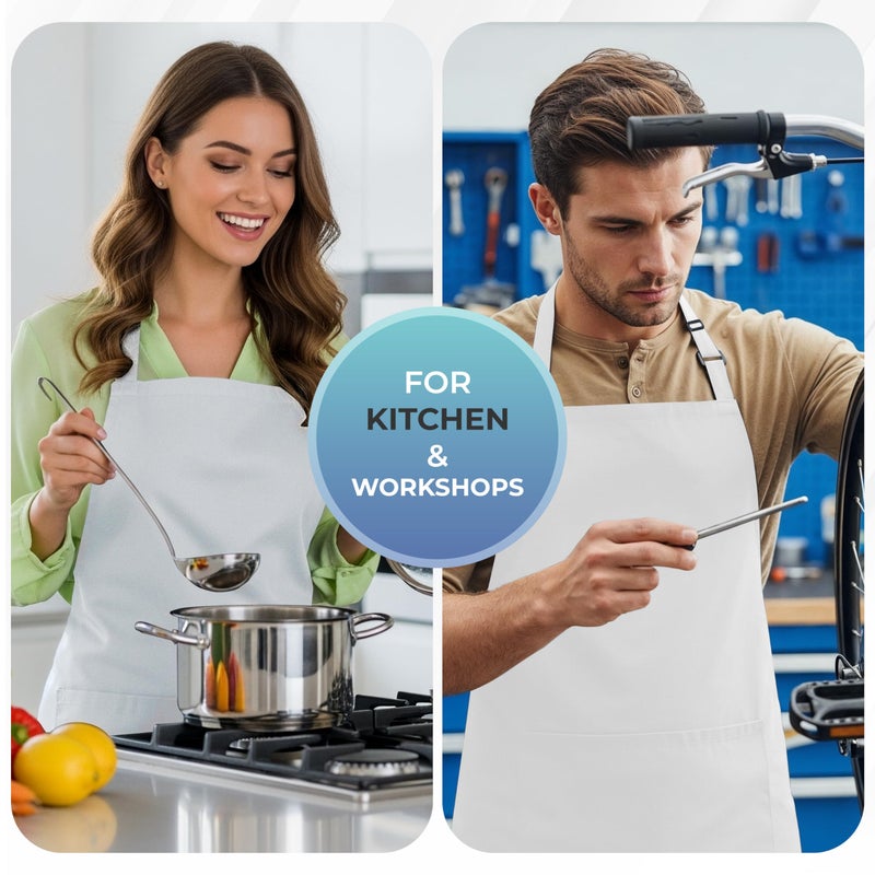 Utopia Kitchen 4 Pack Bib Apron, Adjustable with 2 Pockets, Water and Oil Resistant, Kitchen Cooking Unisex Chef Apron for Women Men, White - Image 5