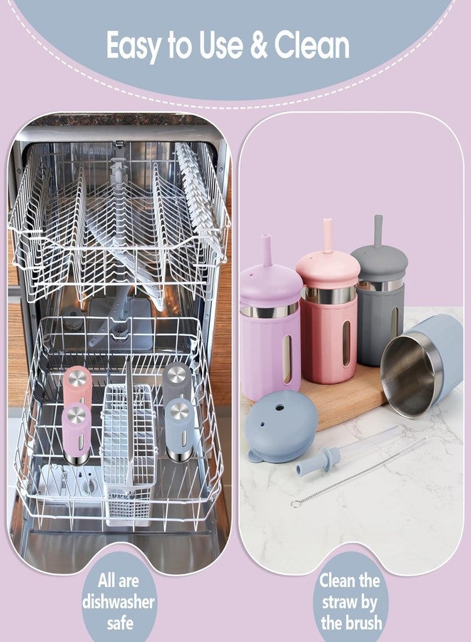 Beyoung Kids Cups with Straws and Lids, 12.5oz Stainless Steel Kids Straw Cups with Silicone Sleeves, Spill Proof, Durable Drinking Cups for Kid and Adults,4PACK (Gray+Blue+Purple+Coral) - Image 5