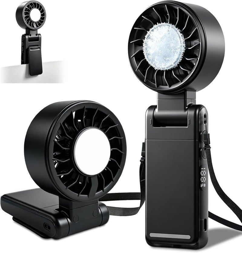4-IN-1 Clip-On Portable Fan Rechargeable Handheld Mini Fan with Ice Cooler, 5 Gear High Speed 360° Rotatable Small Fans, for Outdoor, Travel, Beach, and Office (Black) - Image 1