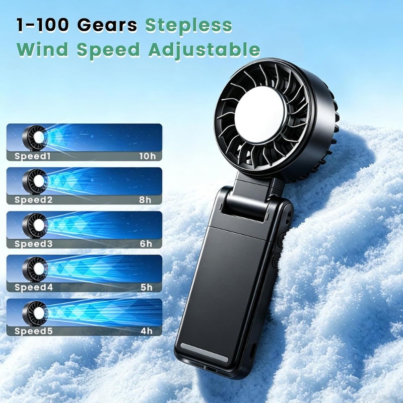 4-IN-1 Clip-On Portable Fan Rechargeable Handheld Mini Fan with Ice Cooler, 5 Gear High Speed 360° Rotatable Small Fans, for Outdoor, Travel, Beach, and Office (Black) - Image 2