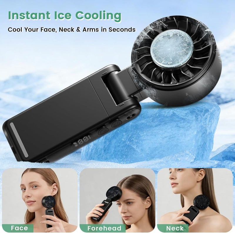 4-IN-1 Clip-On Portable Fan Rechargeable Handheld Mini Fan with Ice Cooler, 5 Gear High Speed 360° Rotatable Small Fans, for Outdoor, Travel, Beach, and Office (Black) - Image 4