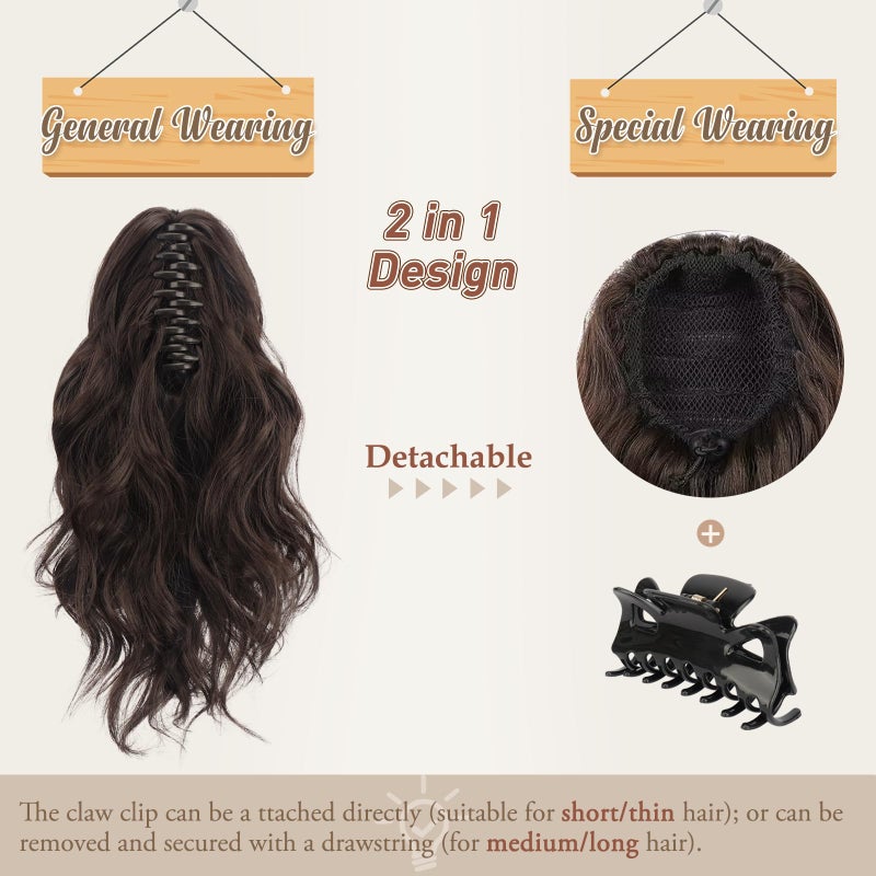 BARSDAR Claw Clip in Ponytail Extensions - 14 Inch Short Wavy Black Ponytail Hair Extensions for Women - Synthetic Claw Clip in Pony Tails Hairpieces Fake Pony Tails - Black - Image 4