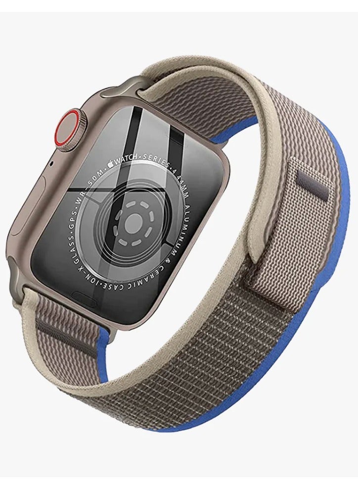 أكاليكس سوار Trail Loop متوافق مع ساعات Apple Watch مقاسات 42 مم، 44 مم، 45 مم، 46 مم، 49 مم، سوار رياضي ناعم منسوج، سوار معصم بديل قابل للتعديل لساعات Apple Watch Series Ultra / SE / Series 1/2/3/4/5/6/7/8/9/10/11 - رمادي وأزرق - Image 3