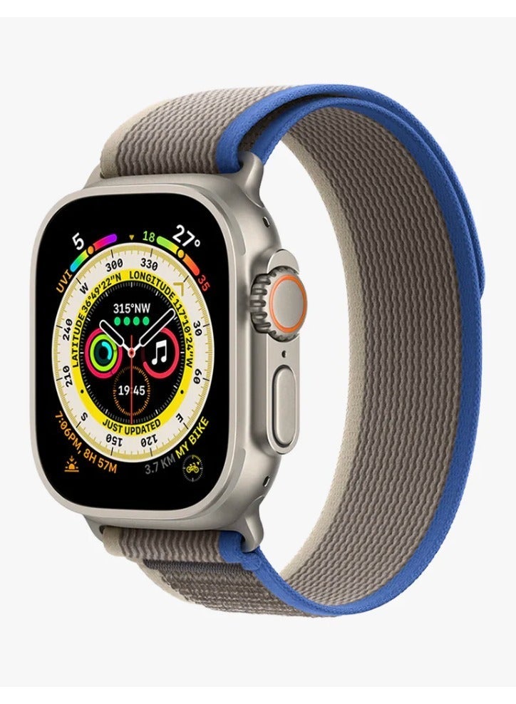 أكاليكس سوار Trail Loop متوافق مع ساعات Apple Watch مقاسات 42 مم، 44 مم، 45 مم، 46 مم، 49 مم، سوار رياضي ناعم منسوج، سوار معصم بديل قابل للتعديل لساعات Apple Watch Series Ultra / SE / Series 1/2/3/4/5/6/7/8/9/10/11 - رمادي وأزرق - Image 1
