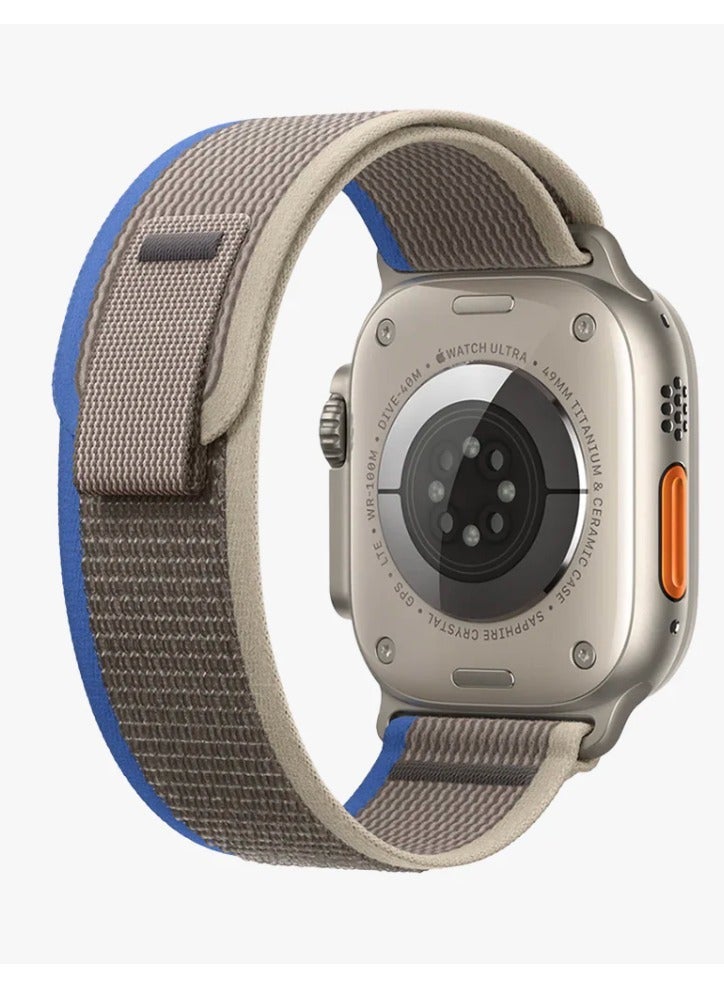 أكاليكس سوار Trail Loop متوافق مع ساعات Apple Watch مقاسات 42 مم، 44 مم، 45 مم، 46 مم، 49 مم، سوار رياضي ناعم منسوج، سوار معصم بديل قابل للتعديل لساعات Apple Watch Series Ultra / SE / Series 1/2/3/4/5/6/7/8/9/10/11 - رمادي وأزرق - Image 2