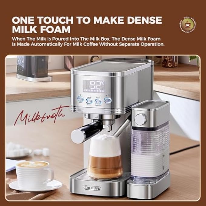كافلف ماكينة صنع قهوة الإسبريسو Mk801 بقوة 20 بار مع رغوة حليب أوتوماتيكية، زر واحد لتحضير الكابتشينو واللاتيه والإسبريسو، غلاية مزدوجة مع تحكم في درجة الحرارة PID، تنظيف ذاتي، مصنوعة من الفولاذ المقاوم للصدأ - Image 4