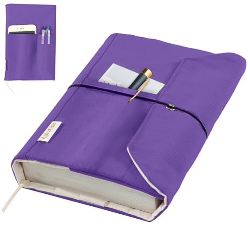 APLUFINE Canvas Book Covers, Washable Book Protector, Jumbo Book Cover for Paperback Novels, Adjustable Book Cover for Hardcover with Pockets for Pen, Soft Cover Books, Book Lovers Gifts, Lavender - Image 1