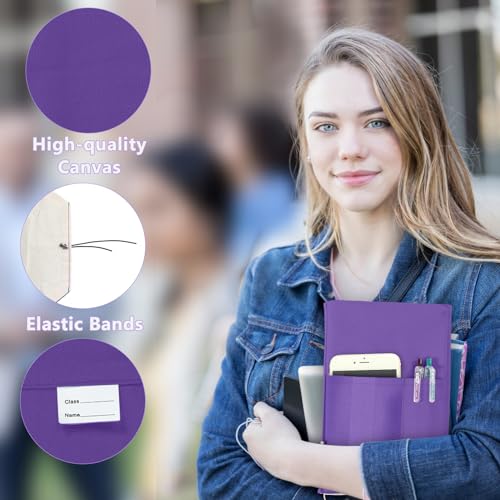 APLUFINE Canvas Book Covers, Washable Book Protector, Jumbo Book Cover for Paperback Novels, Adjustable Book Cover for Hardcover with Pockets for Pen, Soft Cover Books, Book Lovers Gifts, Lavender - Image 4