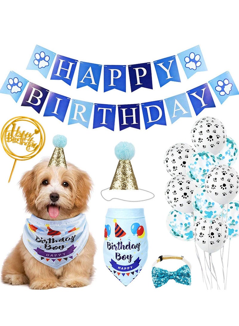 Mordely Dog Birthday Bandana Hat Banner Set, Cat Dog Pet Happy Birthday Adorable Hat Banner Cute Neckerchief Ties for Boys and Girls, Party Accessories, Birthday Decorations - Image 1