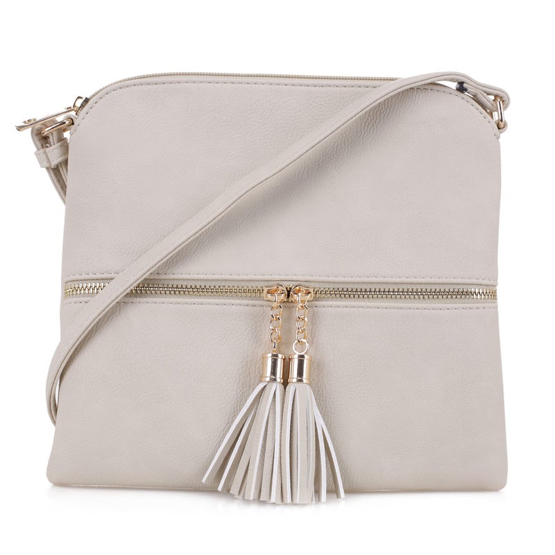 SG SUGU Lightweight Medium Crossbody Bag Shoulder Bag with Tassel and Zipper Pocket (Blush) - Image 1